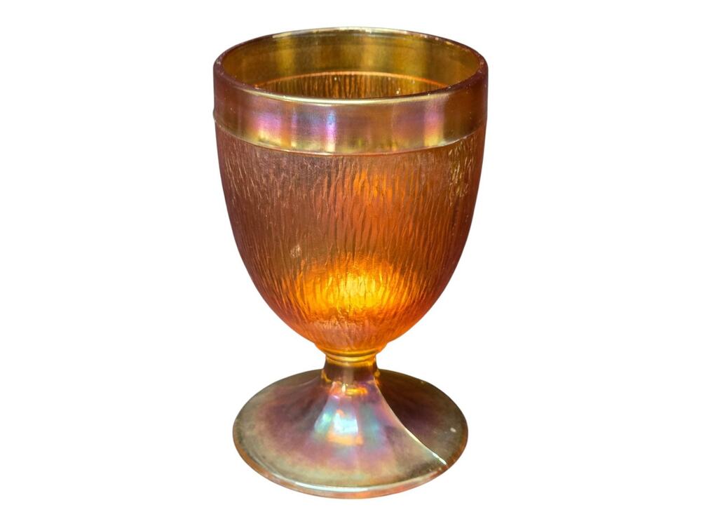 Vintage Jeanette Glass Marigold Carnival Treebark Glass Pedestal Goblet